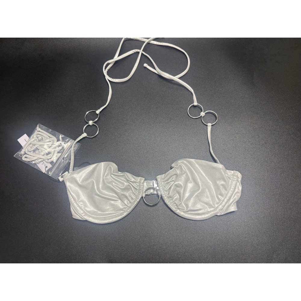 Monica Hansen Beachwear NWT Icon Bikini Halter Top in Metallic Silver Size XS